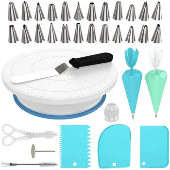 

54Pcs Baking Cake Decorating Tools set Icing Piping Tips Rotating Turntable Stand Cream Nozzle Spatulas Birthday Party Tools Set