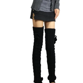 

Women Winter Leg Warmers Knee High Thigh High Tie Cable knitted Long Boot Socks