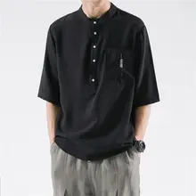 Men's short-sleeved shirt 2020 spring and summer new Japanese loose mid-sleeved pullover shirt young fashion men's clothing Men's short-sleeved shirt 2020 spring and summer new Japanese loose mid-sleeved pullover shirt young fashion men's clothing