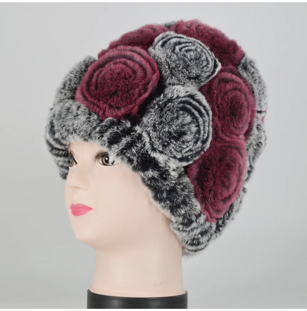 New Women Rex Rabbit Fur Knitted Hats Lady Winter Hats for Girls Skull Cap Real Fur Knitting Rabbit Skullies Beanies Female Hat