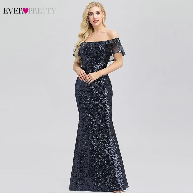 Sexy Sequined Evening Dresses Long Ever Pretty Off The Shoulder Ruffles Formal Party Gowns Little Mermaid Dresses Robe De Soiree