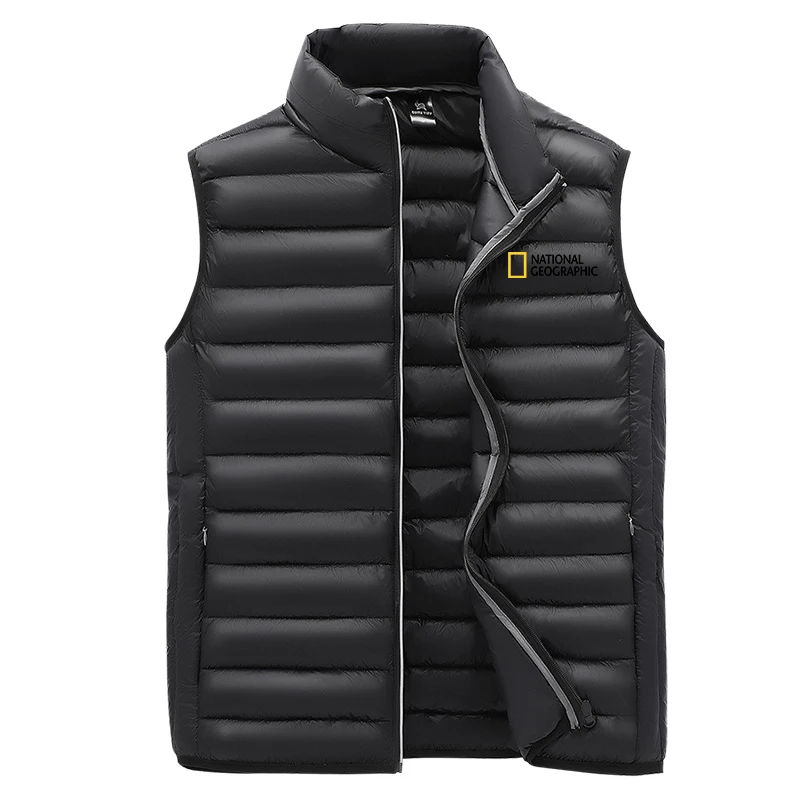 National Geographic brand autumn winter jacket men's stand-up collar vest men's zipper jacket sleeveless casual winter vest black puffer coat