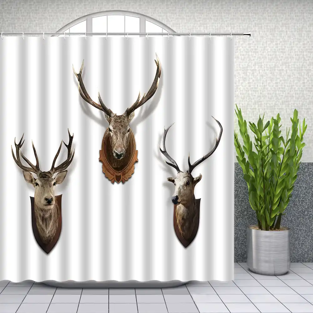 Hot Sale Deer Head Specimen Shower Curtains Wild Animal Bathroom Decor Home Bath Waterproof Polyester Curtain Set Cheap Shower Curtains Aliexpress