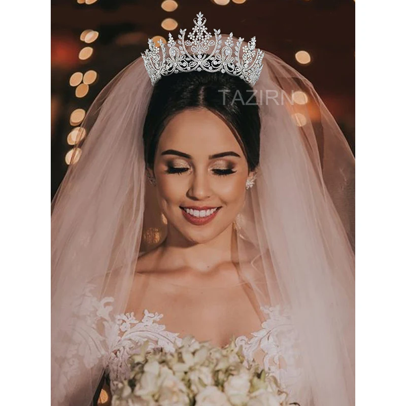 European CZ Wedding Crowns and Tiaras For Women Big Luxury Diadema Royal диадема Tall Zircon Arabic Saudi Arabia корона 2021