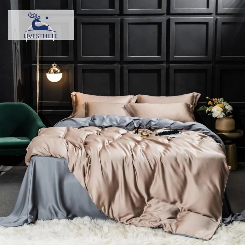 Bedding Sets Liv-Esthete Gorgeous 100% Silk Bedding Set Mulberry Silk Beauty Quilt Cover Set Bed Sheet Pillowcase Queen King Bed Linen Set flannel sheets