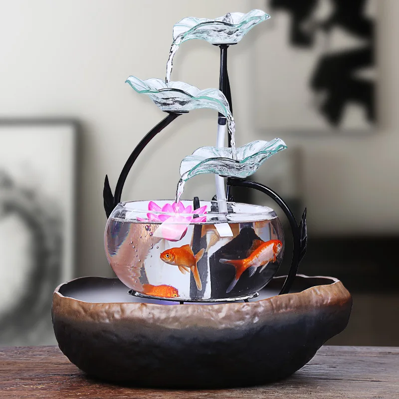 3 Step Lotus Tabletop Water Fountain Ornaments , Atomizing Humidifier  Waterfalls , with Glass Fish Tank for Home Office Decor| | - AliExpress
