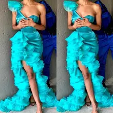 Современные бирюзовые платья на одно плечо для выпускного вечера, атласные длинные вечерние платья с рюшами на заказ, vestido de novia