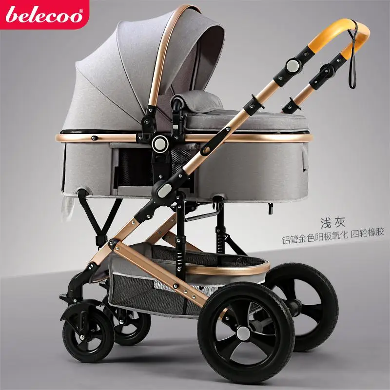Belecoo/прогулочная коляска с высоким пейзажем, детская коляска 2 в 1, двусторонняя коляска для путешествий, алюминиевая рама, стандарт ЕС, автомобиль, 10 шт., подарки - Цвет: light grey 4