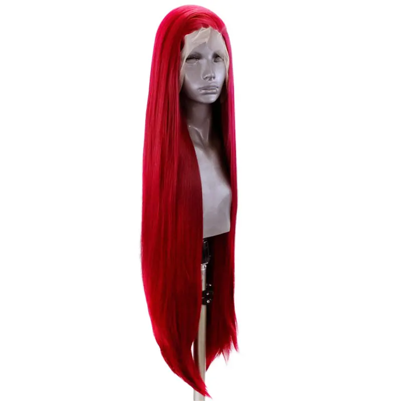 

Bombshell Red Long Silky Straight Synthetic Lace Front Wig Heat Resistant Heavy Density Side Parting For African American Women