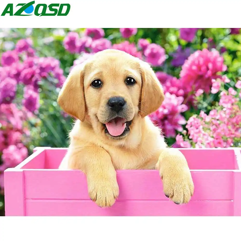 Azqsd Алмазная вышивка собаки цветы алмазная мозаика животные крестиком полная
