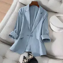 Chaqueta elegante para mujer, Blazer ajustado con un solo botón, color azul y negro, para primavera y verano, 2021