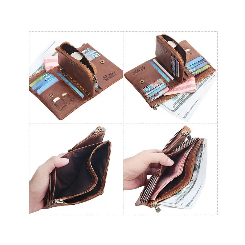 Мужской кошелек с блокировкой RFID из искусственной кожи, кредитный держатель для карт с металлической цепочкой, кошелек A69C
