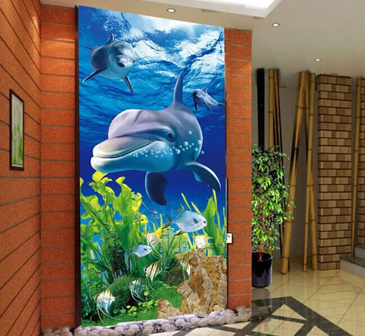 

Drop Shipping Custom Photo Wallpaper Mediterranean Sea World Dolphin 3D Stereo Corridor Aisle Background Wallpaper Mural