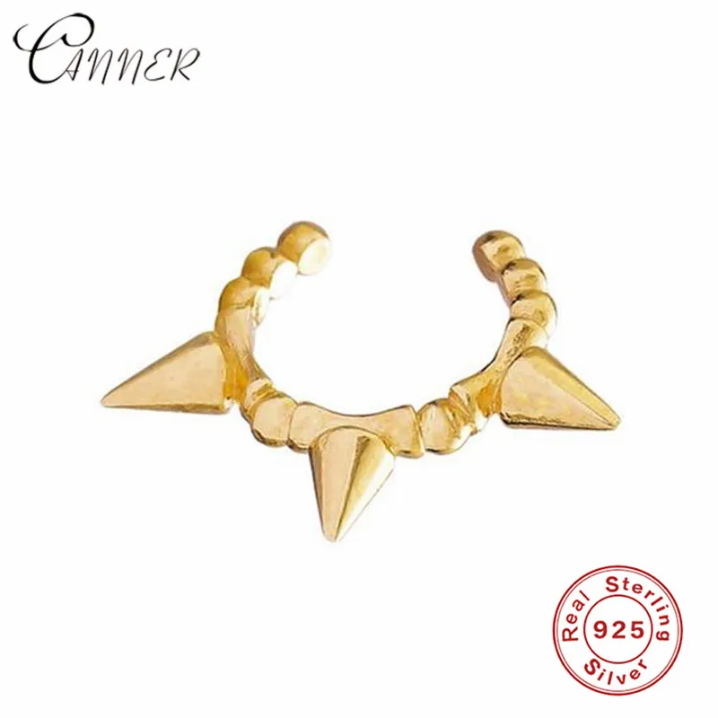 gold 1pc CANNER, панк стиль, заклепки, шипы, манжеты для ушей, не пирсинг, клипсы, серьги для женщин, модное ювелирное изделие, 925 пробы, серебро, маленькие серьги - Окраска металла: gold 1pc