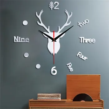 

Wall Clock Deer Head Plastic DIY Clock Home Decoration Digital Wall Decoration Color Wall Clock 80x80 #YL5