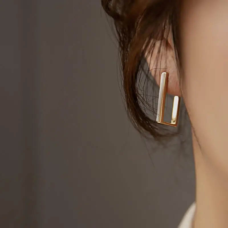Fashion Cute Geometric Square Earrings For Women Girls Hot Metal White Color Simple Jewelry Party Korean Statement | Украшения и
