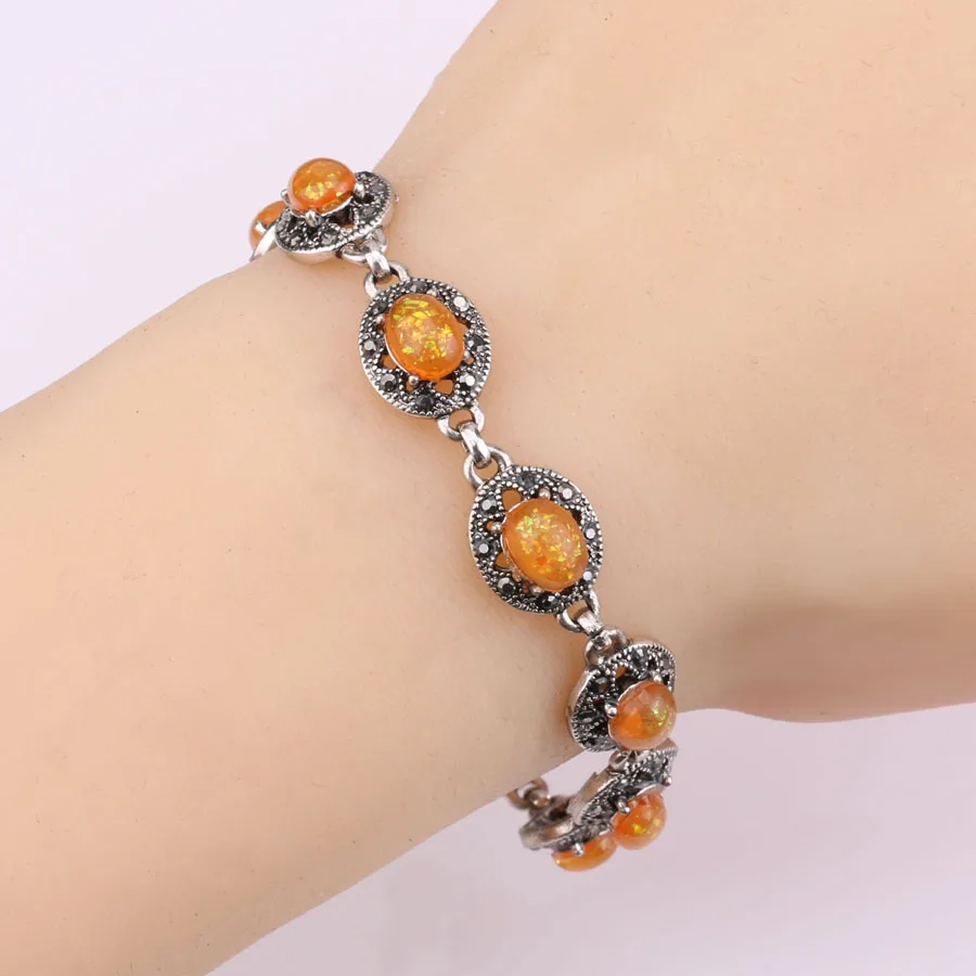 Opal Bracelet Blue Opal Bracelet Vintage Jewelry Tibetan Silver Crystal Bracelets For Women Christmas Party Gift