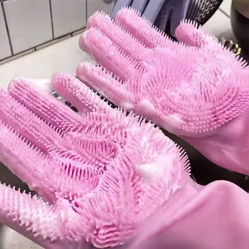 

1 par Silicone mágico dishwashing purificador prato lavagem esponja borracha esfrega luvas de limpeza da cozinha