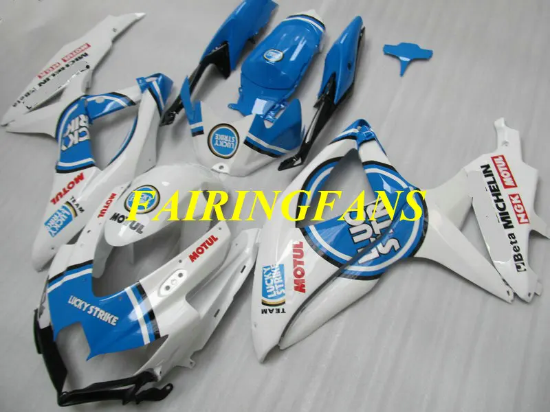 Литья под давлением обтекатель комплект для GSXR600 750 K8 08 09 GSXR 600 GSXR750 2008 2009 Белый Синий Обтекатели кузова+ подарки SA67