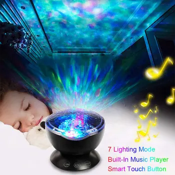 

7 Colors Ocean Wave Projector LED Night Light With USB Music Player Starry Sky Projector Moon Lamp Baby Sleep Bedroom Light Gift