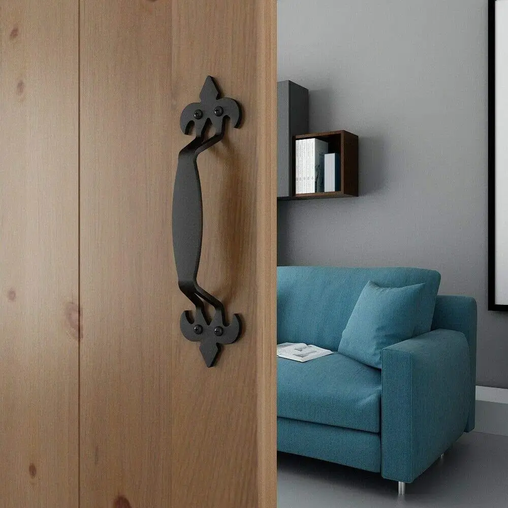

10-7/8in Side Mount Pull Handle for Sliding Barn Door Flat Black Nordic Style Set of 2