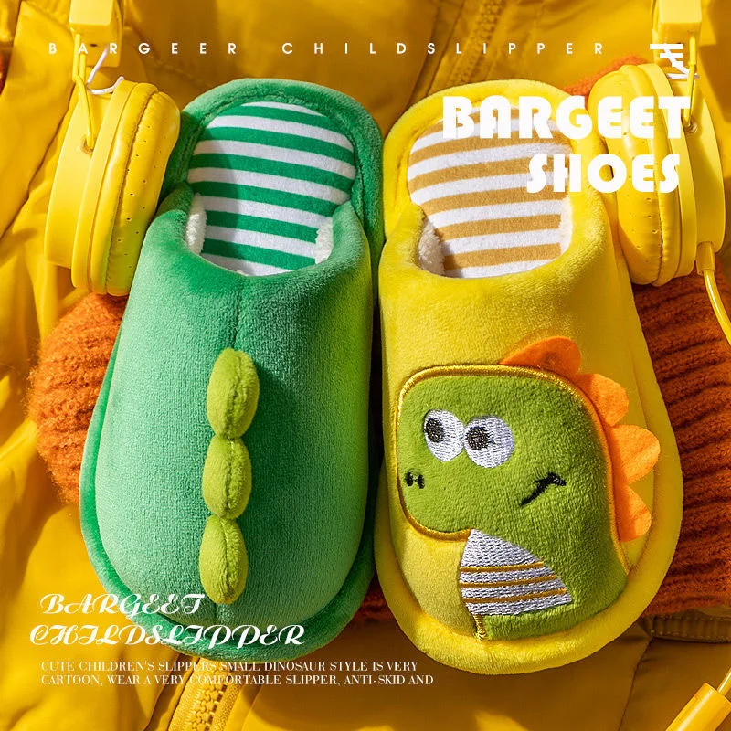 Winter  Kids cute Slippers For Boys Grils Dinosaur Flip Flops Soft Non-slip Children Home Baby Warm Cotton Indoor Shoes cute mini dinosaur leafless fan usb handheld fashion with lanyard rechargeable silent fan kids home office gift