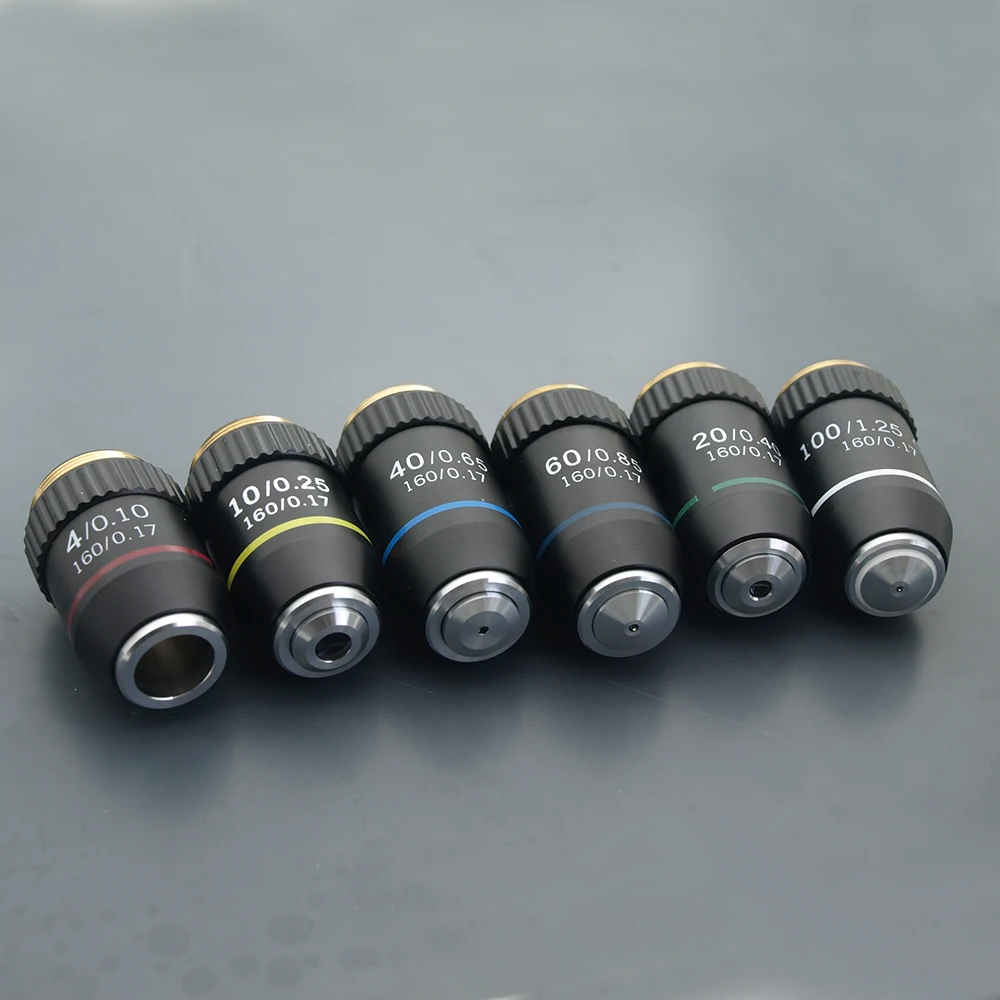 Optical Instruments Zoom Lens 195 Black Achromatic Objective 4X 10X 20X 40X 60X 100X Microscope Objective Lens RMS 20.2mm Parts
