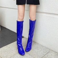 Кожаные сапоги до колена; цвет белый, синий; женские ботинки на высоком каблуке 7,5 см; армейские короткие ботинки на низком каблуке; блестящие туфли для стриптиза