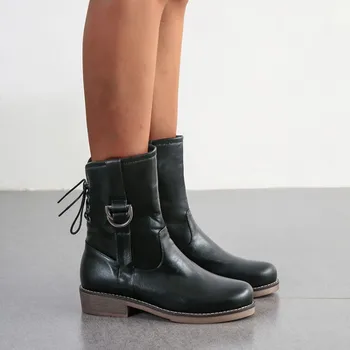 

Big Size boots women shoes martin boots for women ladies boots shoes woman winter Round head after belt buckle