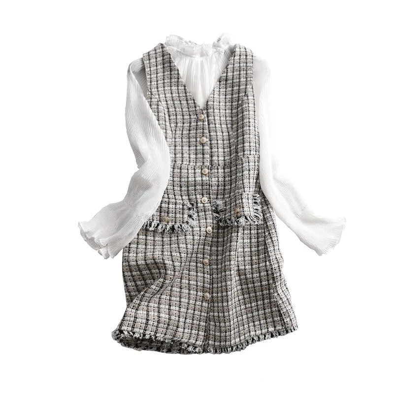 

A Generation of Pattern Strap Dress + Frilled Organ Chiffon Shirt Two-Piece Set Entity