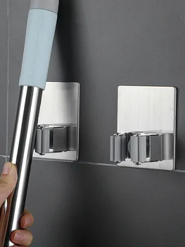 

1pc Mop Broom Holder Wall Mounted Mop Household Adhesive Storage Stainless Steel Hanger Hook Racks Kitchen Bathroom gadgets tool
