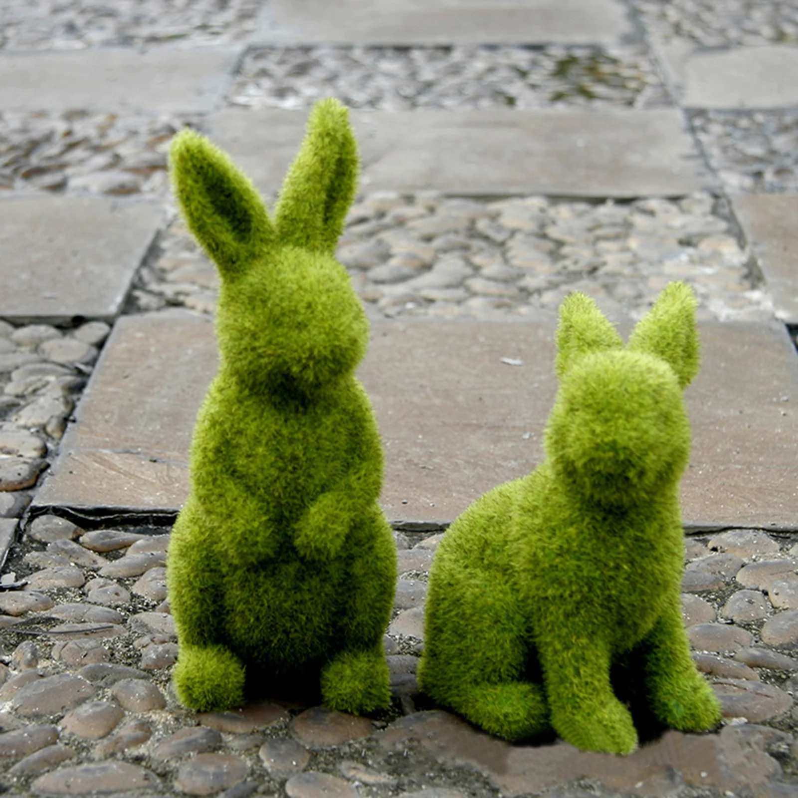 Easter Imitation Moss Bunny Flocked Rabbit Statue Festival Garden Yard