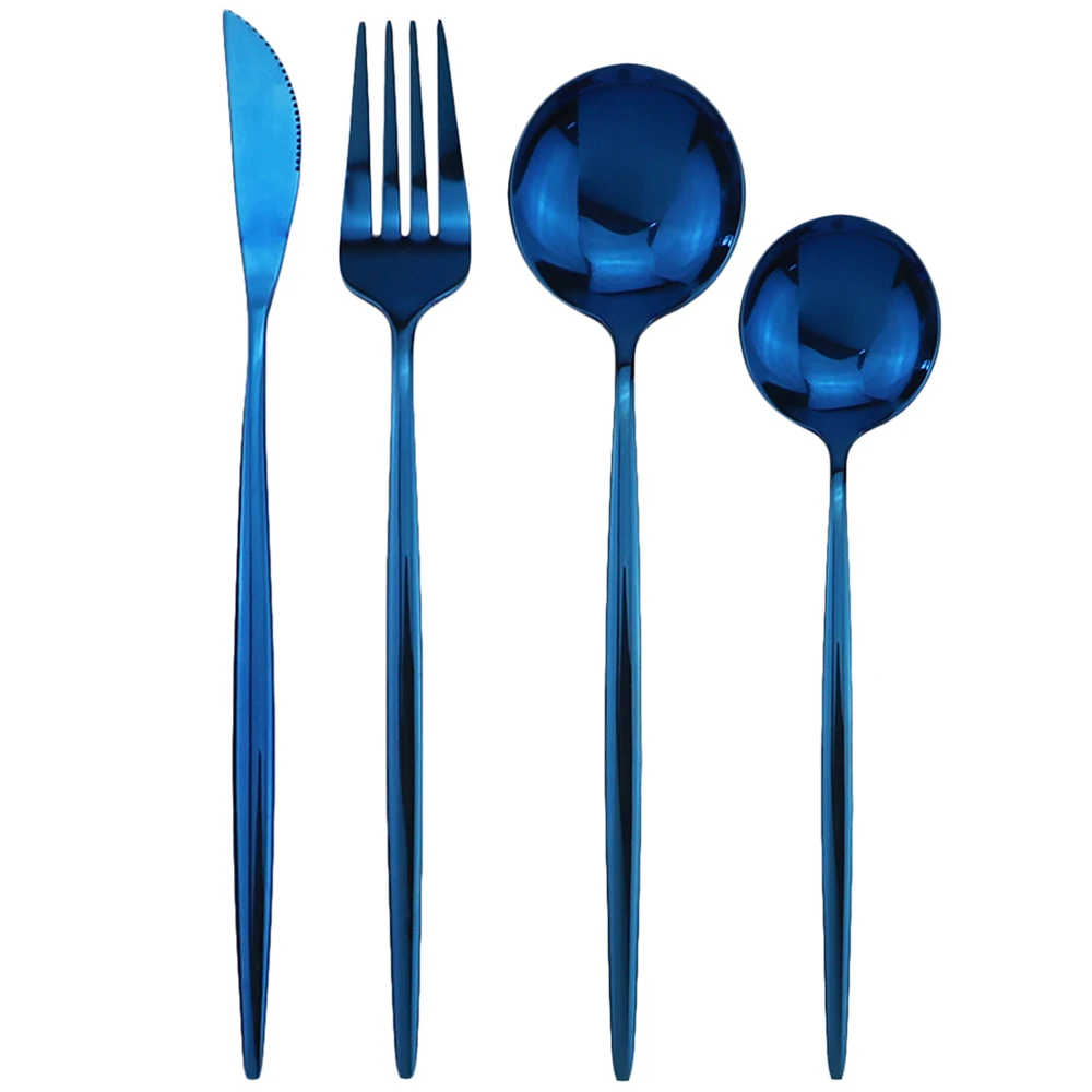 Dessert Spoon Blue 4 шт./компл. Набор радужных столовых приборов Ножи вилка десертные обеденная ложка комплект 304 Нержавеющая сталь набор посуды Кухня посуда столовые приборы - Цвет: Dessert Spoon Blue