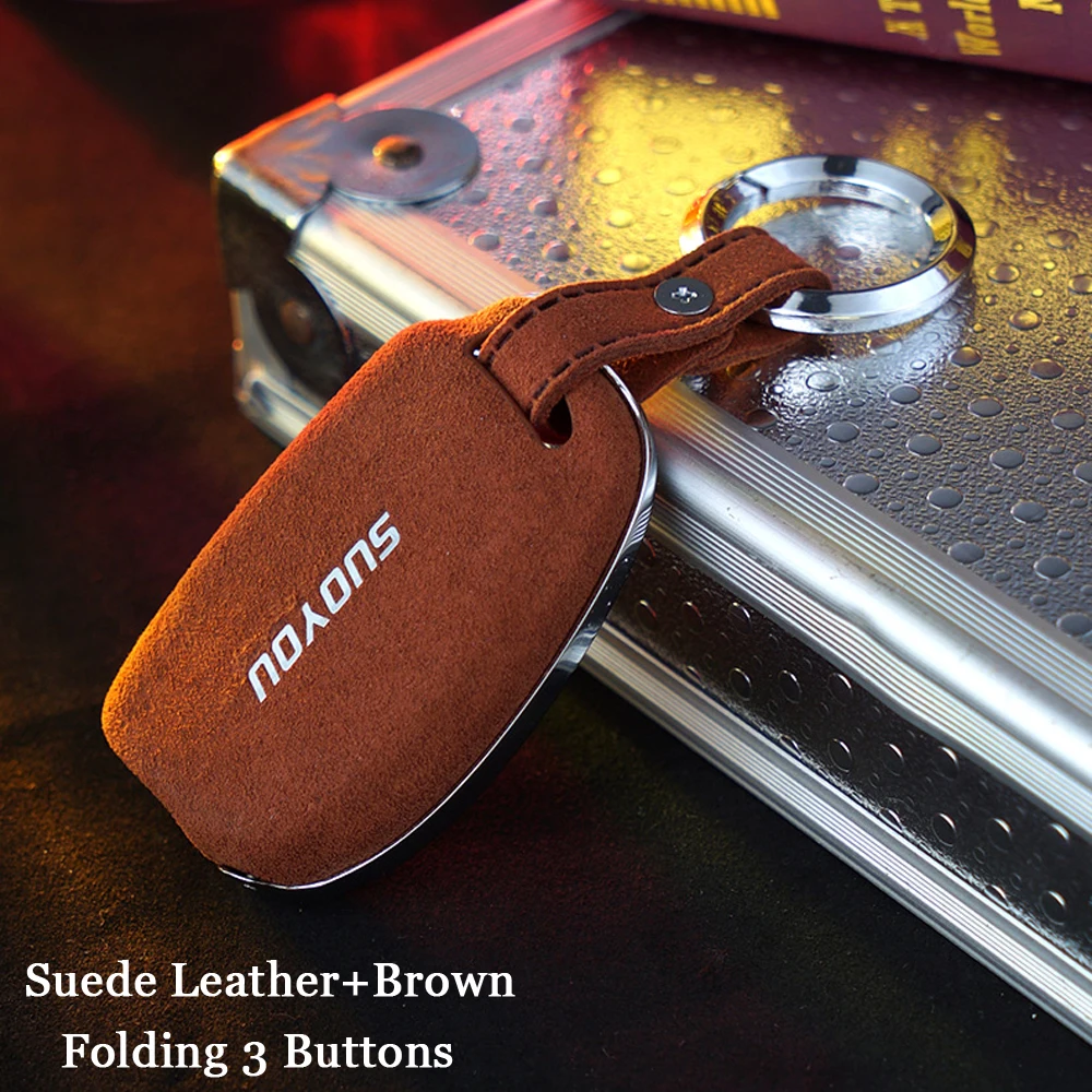 New Suede Leather 3 Button Folding Flip Key Case Fob Cover For Hyundai Creta I10 I30 HB20 Elantra/Santa Fe- key Pouch