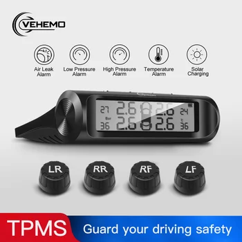 

VEHEMO LCD Display Solar Power Tire Pressure Monitoring System Solar Power External TPMS Tire Pressure Sensors Car Security