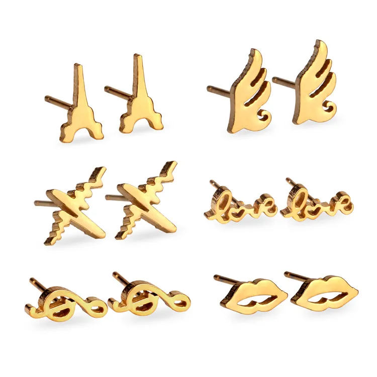 6 пар детских сережек разной формы, набор сережек из нержавеющей стали, серьги-гвоздики для женщин, золотые/серебряные серьги