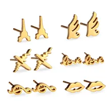 6 пар детских сережек разной формы, набор сережек из нержавеющей стали, серьги-гвоздики для женщин, золотые/серебряные серьги