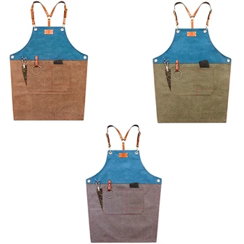

Fashion Women Barber Kitchen Barbecue Cooking Apron Unisex Restaurant Denim Aprons Bartender Avental Work Uniform Cortex Sleevel