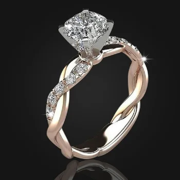 

Rose Gold Color Twist Classical Cubic Zircon Wedding Engagement Rings for Women Austrian Crystal Elegant Anniversary Ring