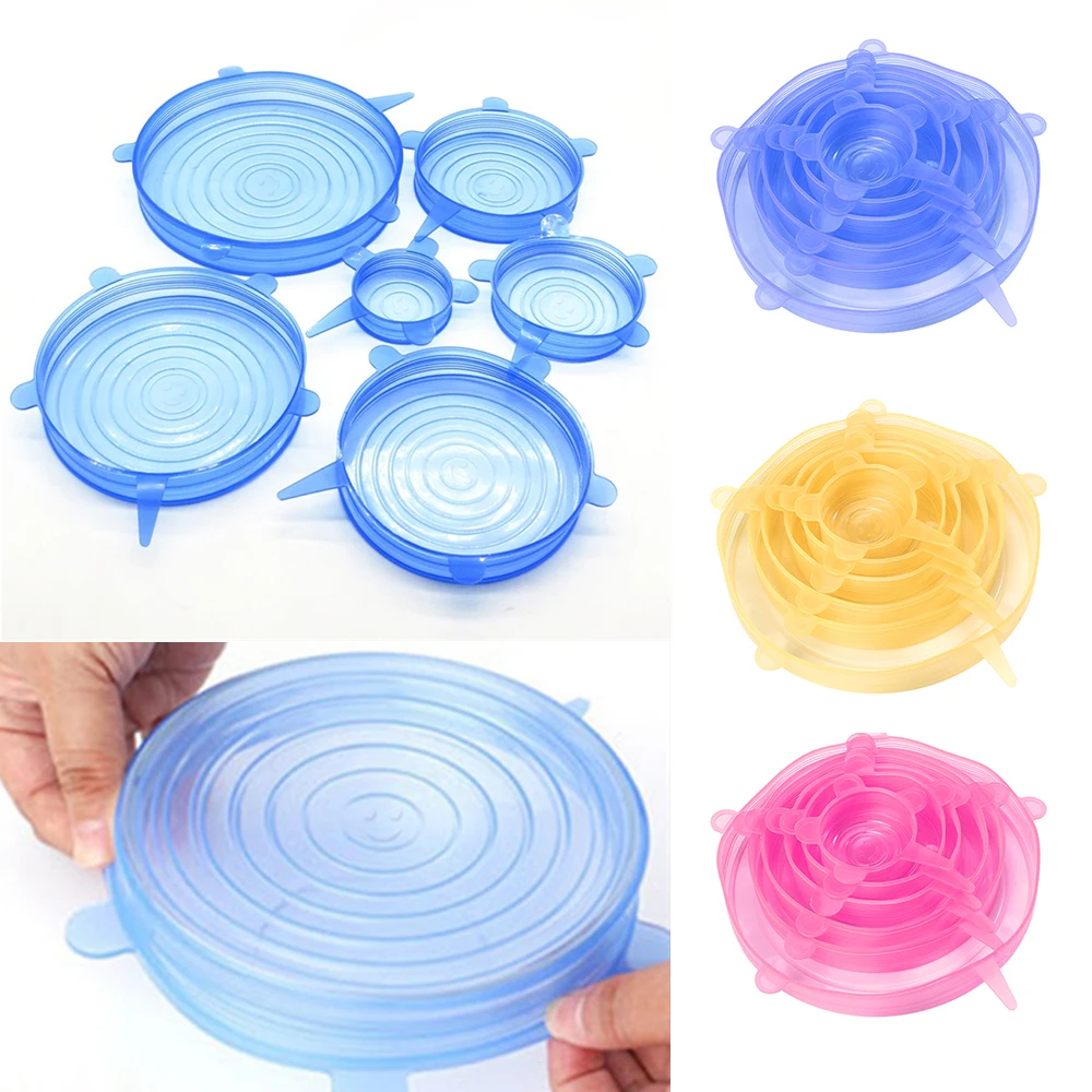 

6 Piece Kitchen Retractable Silicone Cover Silicone Microwave Oven Cover Universal Food Silicone Cover Cookware Reusable