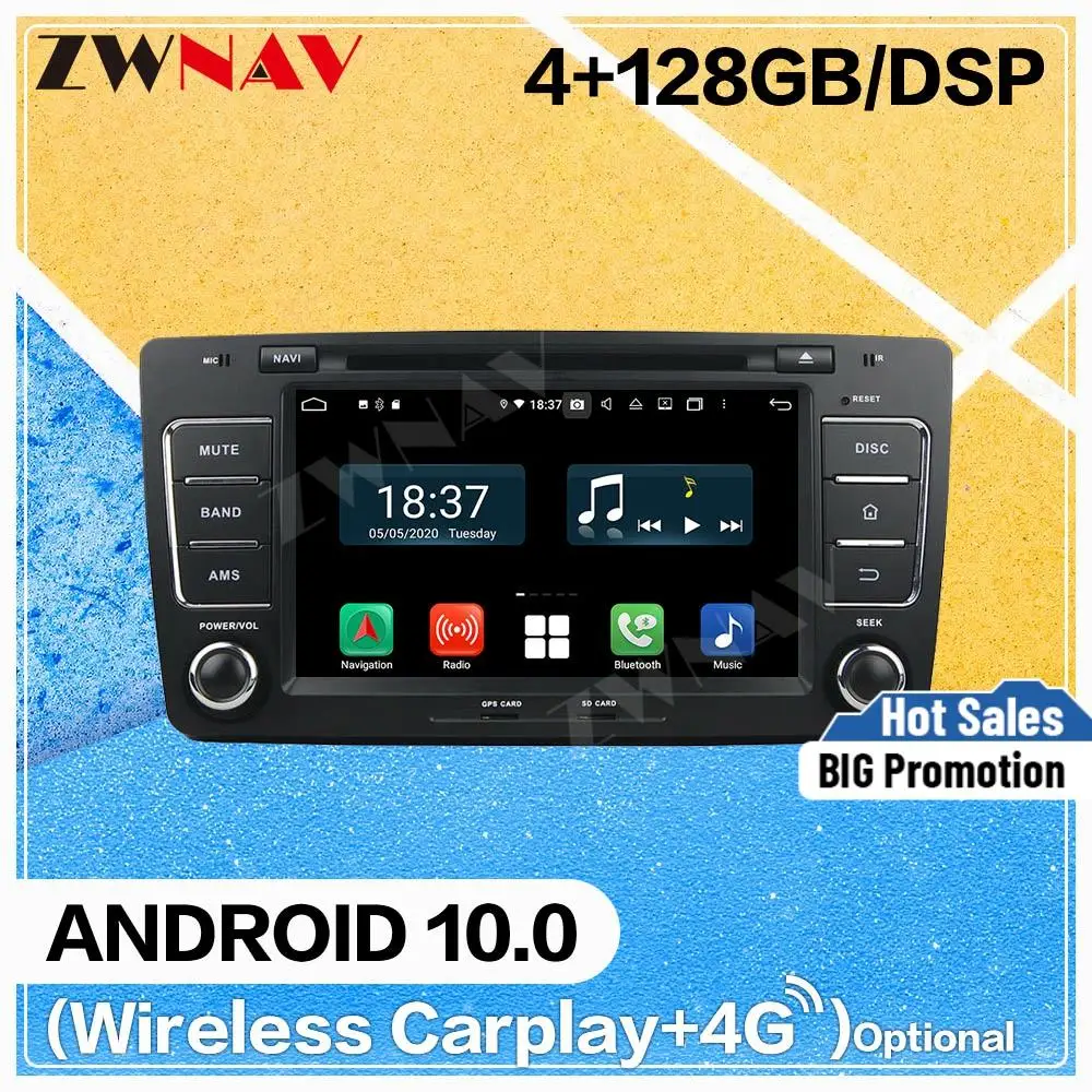 

4 + 128G DSP Carplay Android 10 экран мультимедийный DVD-плеер для Skoda Octavia A7 2012 GPS-навигация аудио Радио стерео головное устройство