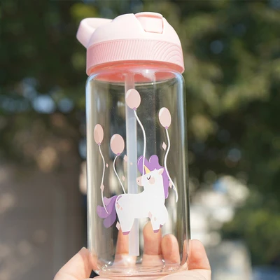 Новинка 500 мл милый рисунок единорога стеклянная бутылка с соломинкой портативное детское студенческое питье для путешествий бутылки воды BPA бесплатно - Цвет: Pink