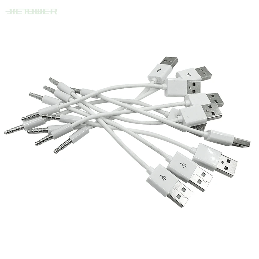 White USB 2 0 Male to 3 5mm Headphone Audio AUX Male Plug Car Cable Jack Charger Cable Wire Cord 100pcs lot