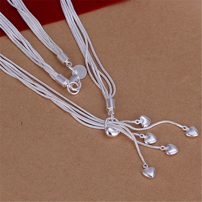 Charmhouse 925 Sterling Silver Necklaces For Women 5 Lines Snake Chain Heart Pendant Necklace Collier Fashion Jewelry Bijoux