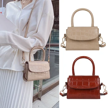 

Solid Flip Ladies Shoulder Travel Handbags Small Crossbody Purse Retro Women Messenger Purse PU Stone Pattern Tote