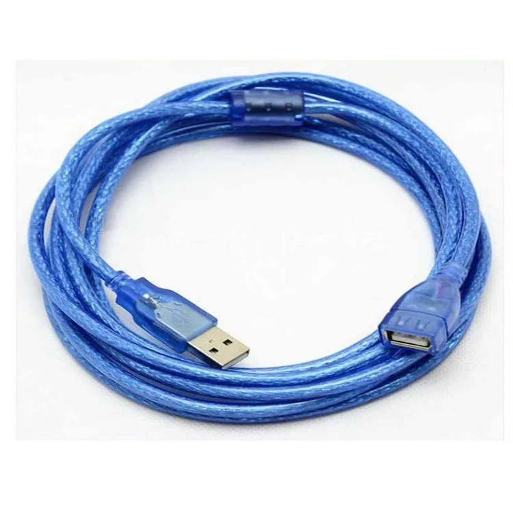 

5 M Transparent Blue USB High-Speed 2.0 Male to Female Extension Cable Copper Braid Shielding Belt Magnetic Ring Data Cable