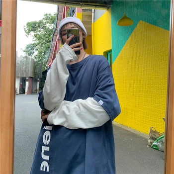 

Men's Sweatshirt 2019 Autumn and Winter New Casual Stitching Joker Solid Color Sweatshirt Youth Personality Fashion Men's Wear