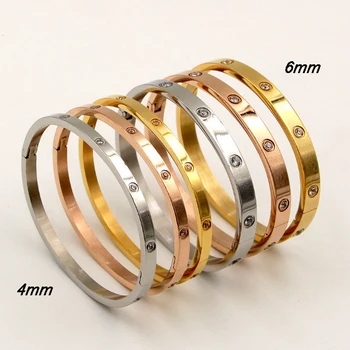 

Fashion Titanium Steel Zircon Lovers Bracelets For Women Rose Golden Simple Bangles Couple Jewelry Gift
