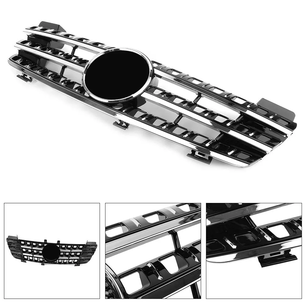 

Car Front Hood Grille Upper ABS 3 Fin Grill For Mercedes Benz ML Class W164 2005 2006 2007 2008 Black Chrome with Emblem Star