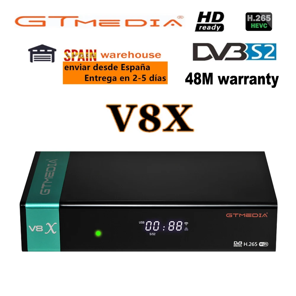 Gtmedia-decodificador DVB-S2 satélite V8X, con garantía, V8 nova, Full HD, h.265, compatible con ranura para tarjeta de DVB-S2X, CA, Wifi integrado, sin aplicación